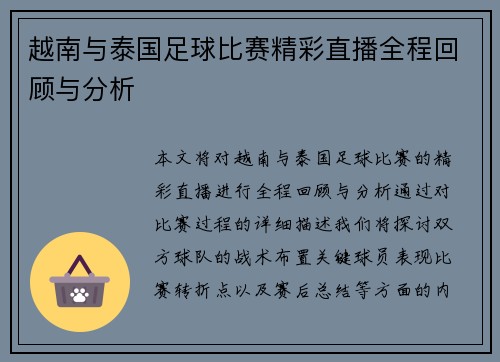 越南与泰国足球比赛精彩直播全程回顾与分析